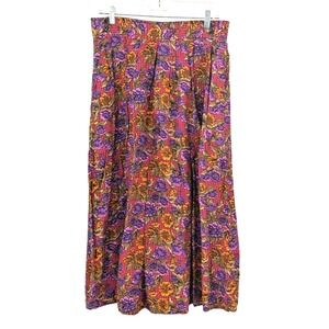 Vintage Floral Midi‎ Skirt Rayon Pleated Boho Cottagecore Colorayons Size 14